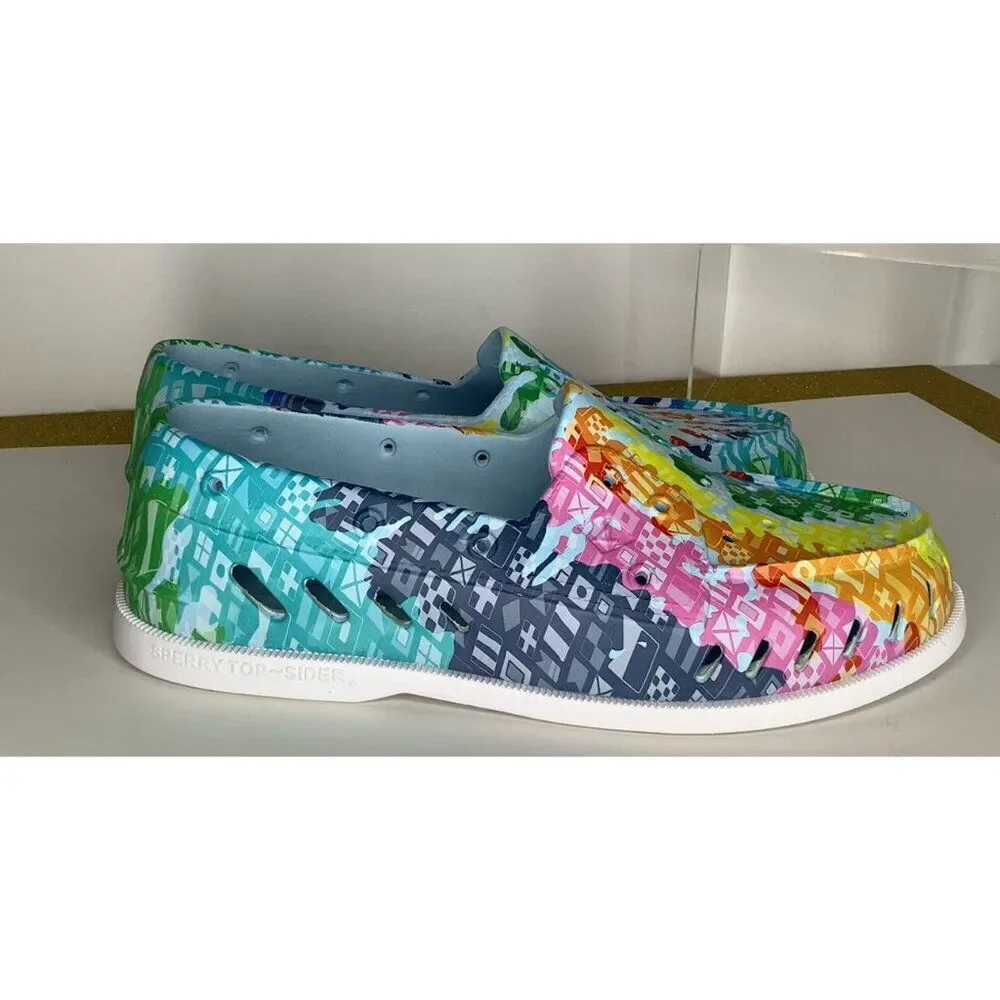 Sperry Men's 12m Authentic original Pride blue multi slip on boat shoe - New